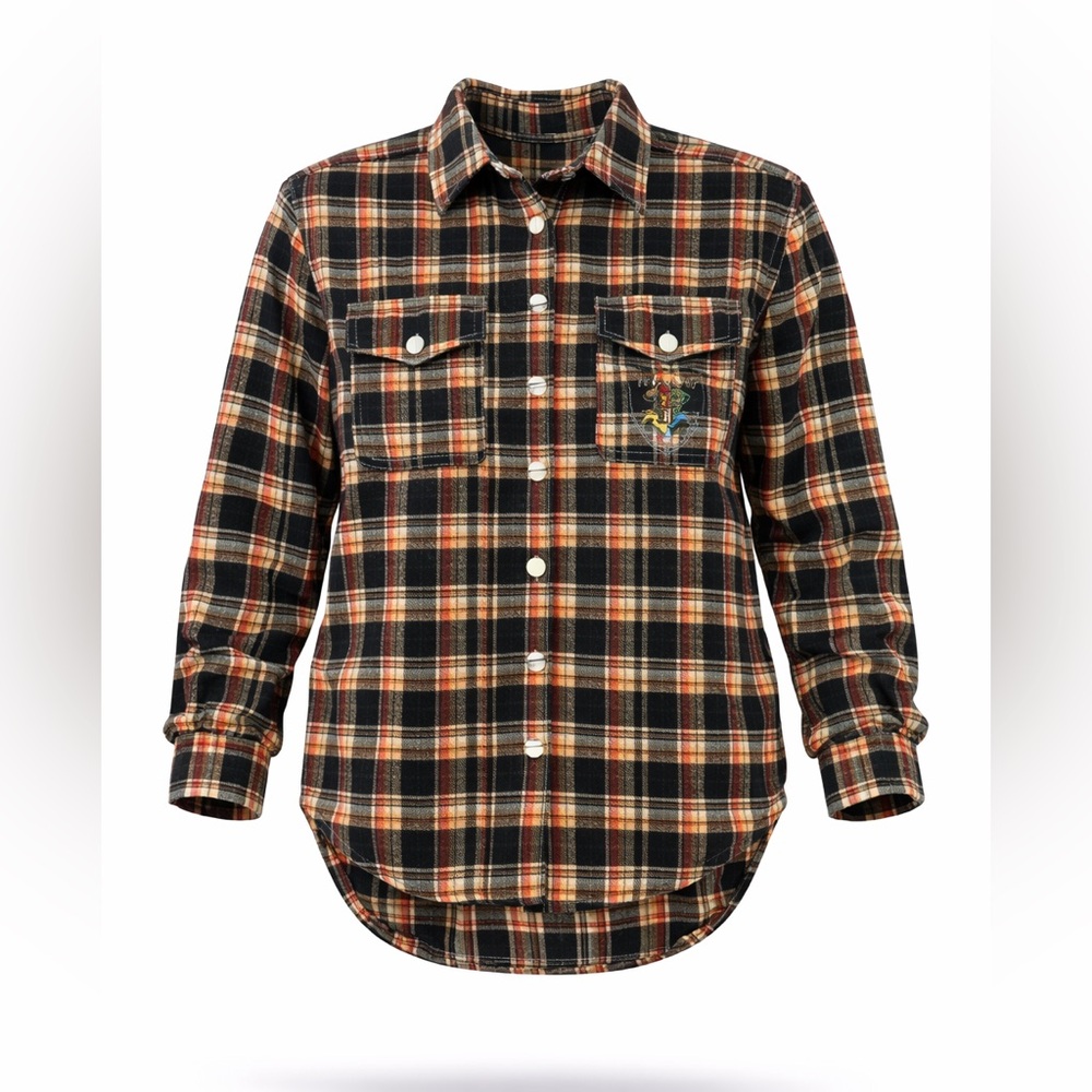 HARRY POTTER Womens HOGWARTS Flannel Plaid Pocket Shirt Jacket Wool Blend Sz M​​ - Picture 2 of 12